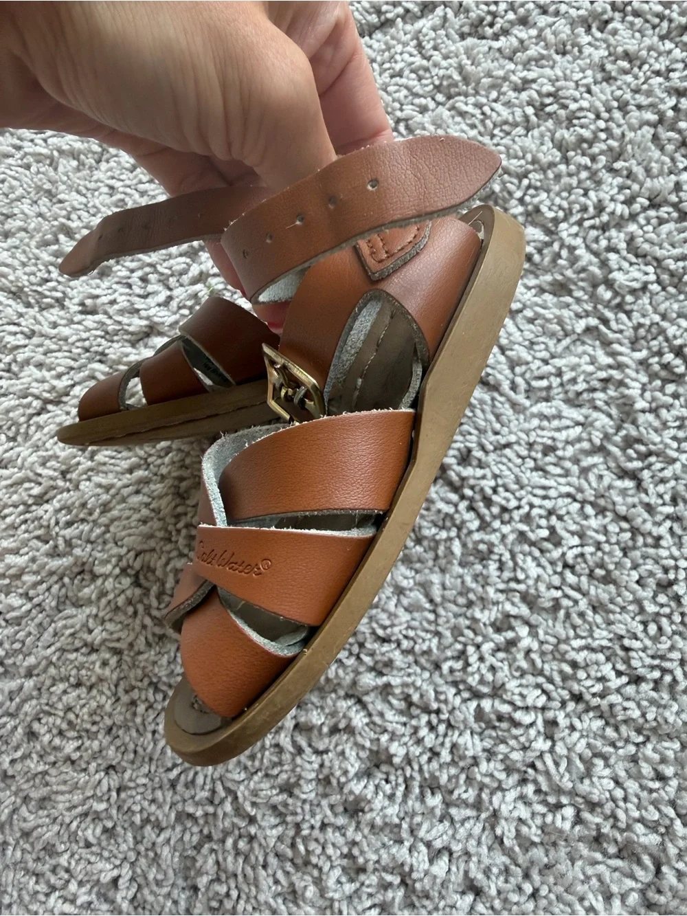 Salt Water Sandals by Hoy Tan Brown Strappy Kids Buckle Sandals